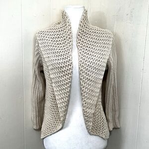 Whitewash Women's Cream Bohemian Open Cardigan Size S Ribbed-Knit Shawl Collar